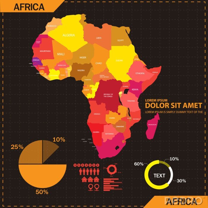 Fototapete Karte von Afrika mit Infografik