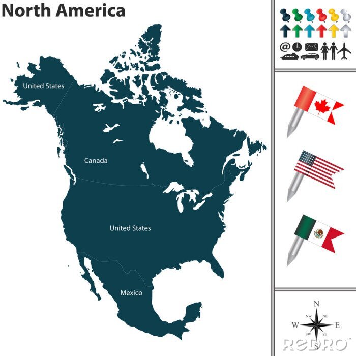 Fototapete Karte von Nordamerika