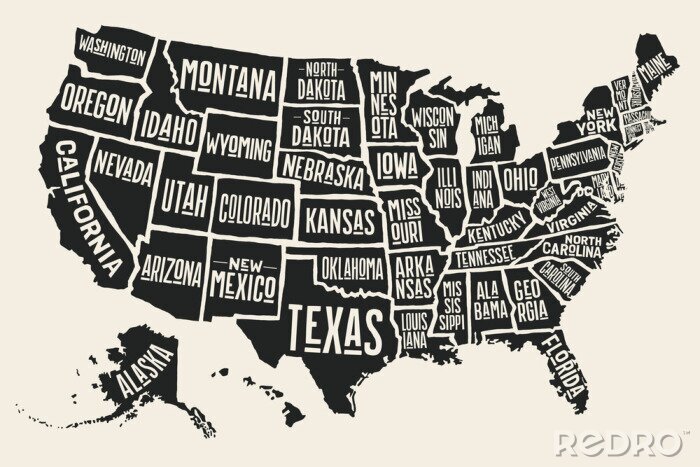 Fototapete Karte von Vereinigten Staaten von Amerika