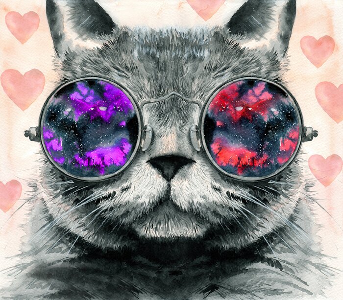 Fototapete Katze in Weltraumbrille