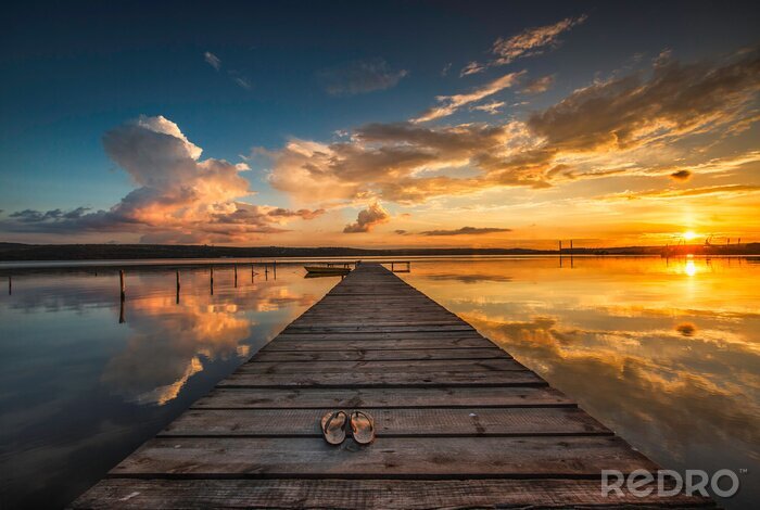 Fototapete Kleine Dock und Boot am See