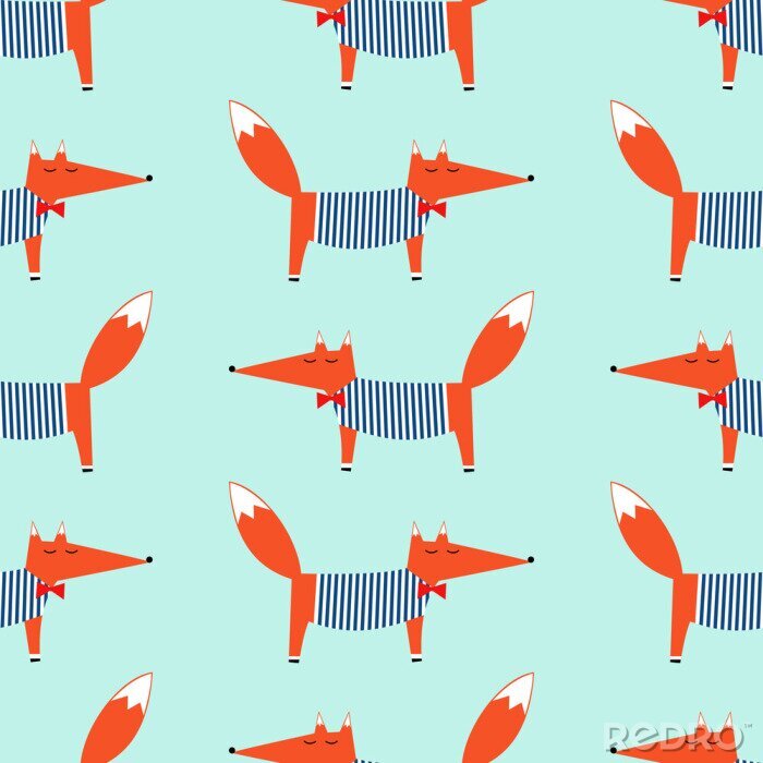 Fototapete Kleine Füchse in gestreiften Blusen mit Fliege