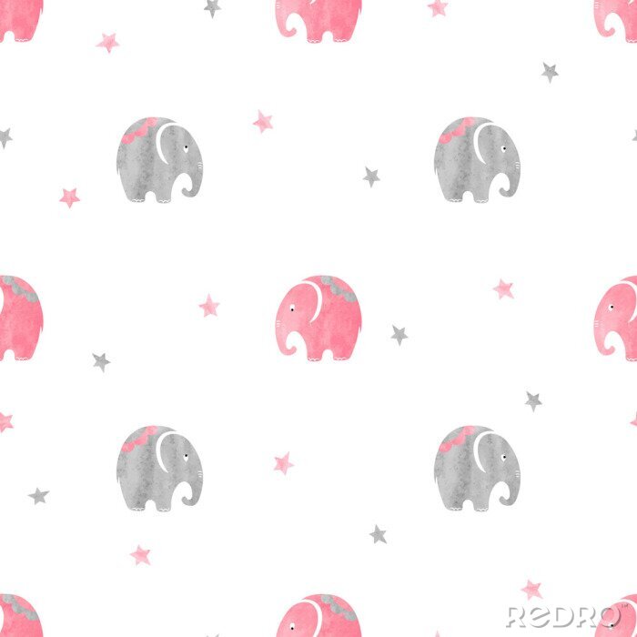 Fototapete Kleine graue und rosa Elefanten