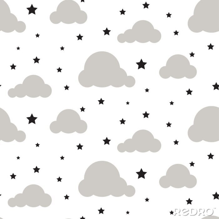 Fototapete Kleine graue Wolken und schwarze Sternchen