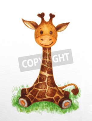 Fototapete Kleine junge Giraffe im Gras