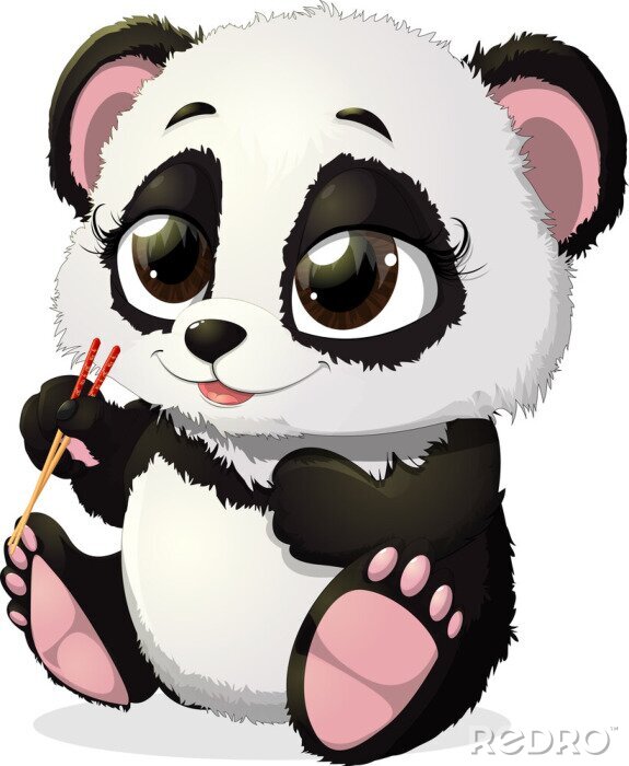Fototapete Kleiner panda mit stöcken