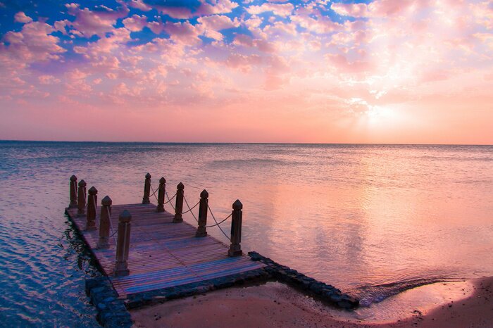 Fototapete Kleiner Steg am stillen See