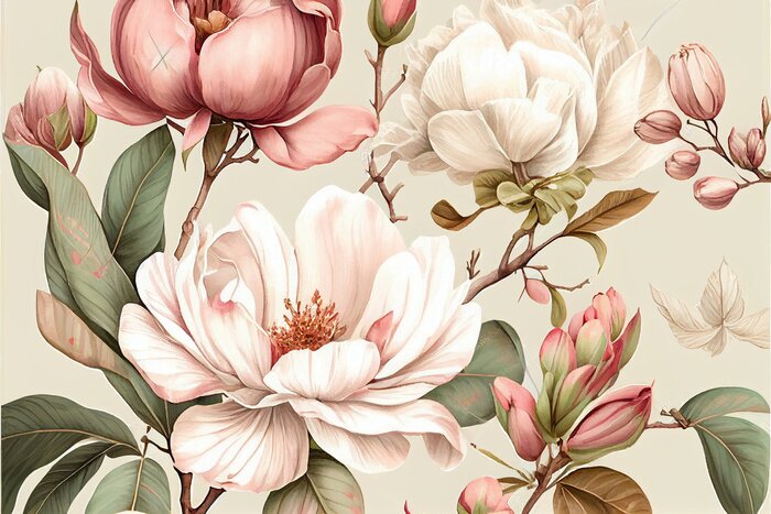 Fototapete Knospen von weißen Pfingstrosenblüten