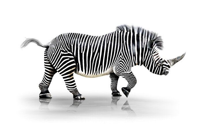Fototapete Kombination von Zebra und Nashorn