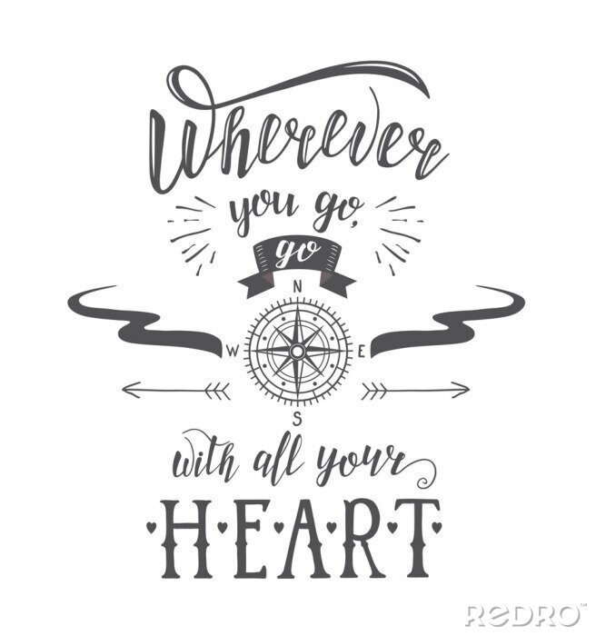 Fototapete Kompass und typografischer Satz