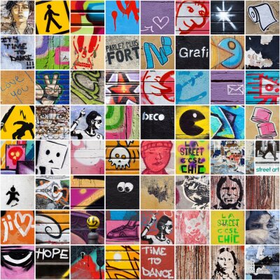 Fototapete Komposition aus Quadraten mit Street-Art-Elementen