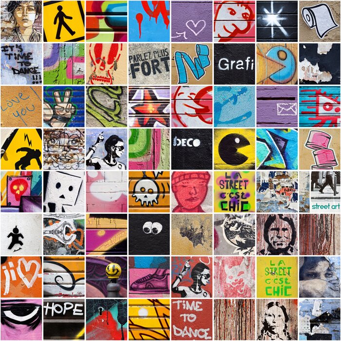 Fototapete Komposition aus Quadraten mit Street-Art-Elementen