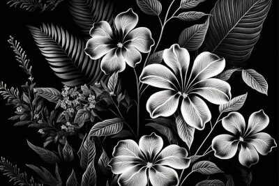 Komposition aus schwarzen und weißen Blüten