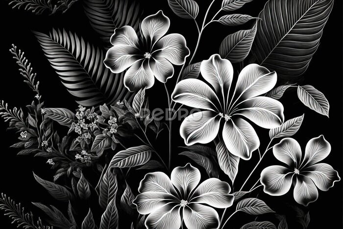 Fototapete Komposition aus schwarzen und weißen Blüten