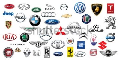 Fototapete Komposition mit Automarkenlogos