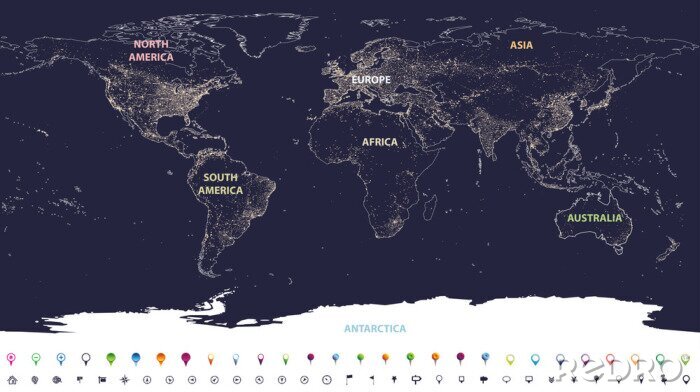 Fototapete Kontinente auf einer realistischen Karte