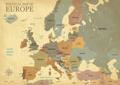 Kontinente Grafik mit einer Retrokarte von Europa