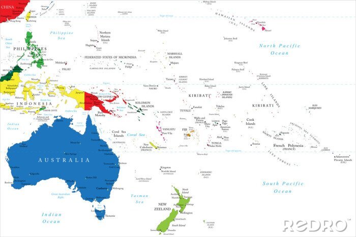 Fototapete Kontinente Grafik mit Ozeanien und Australien