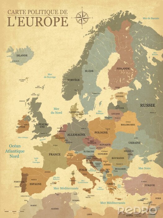 Fototapete Kontinente Grafik mit politischer Karte Europas