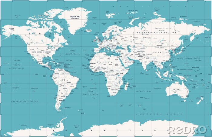 Fototapete Kontinente und Ozeane genaue Weltkarte