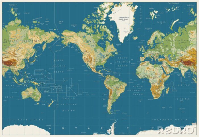 Fototapete Kontinente und Ozeane moderne Karte