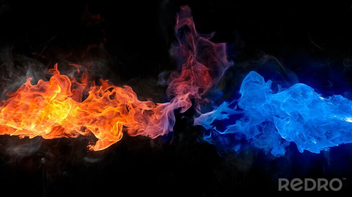 Fototapete Konzept einer roten und blauen Flamme