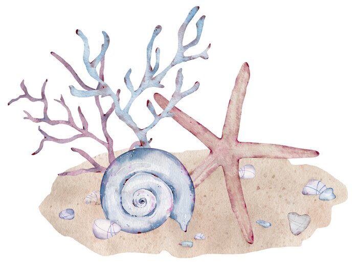 Fototapete Korallenriff Farbenspiel im Meer Aquarell