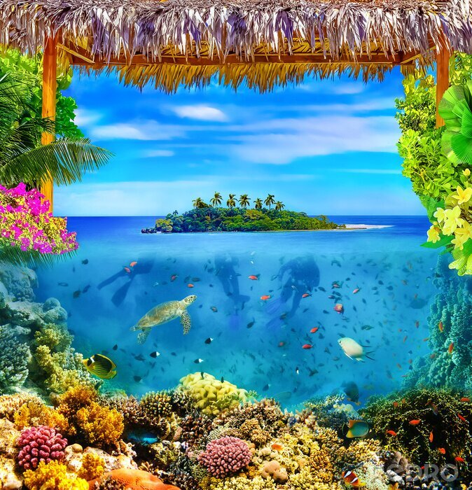 Fototapete Korallenriff und Insel für Kinder