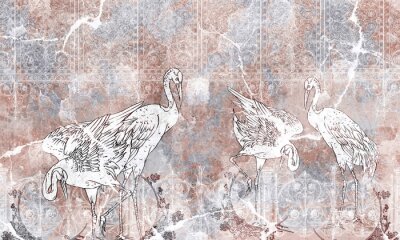 Kraniche auf Beton Hintergrund