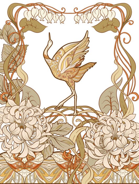 Fototapete Kranichvogel im Jugendstil