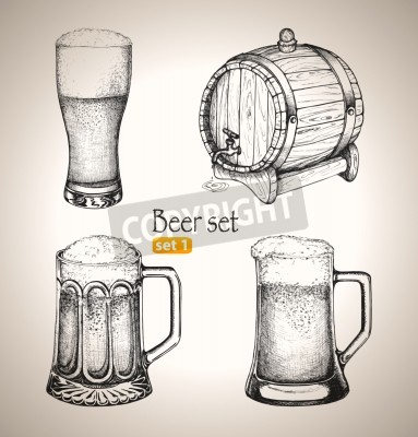 Fototapete Krüge und Fässer für Hopfengetränk