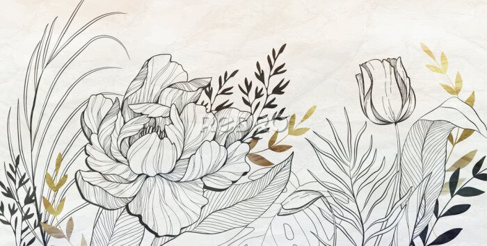 Fototapete Künstlerische Illustration mit windgepeitschten Blumen