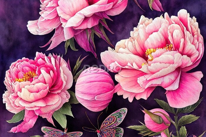 Fototapete Künstlerische rosa Blumen