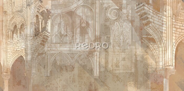 Fototapete Künstlerisches Muster mit Architektur und Säulen