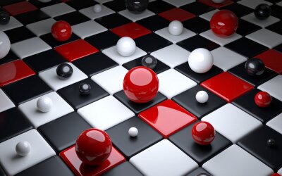 Fototapete Kugeln 3D auf Schachbrett