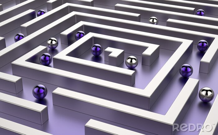 Fototapete Kugeln im Labyrinth mit violettem Licht