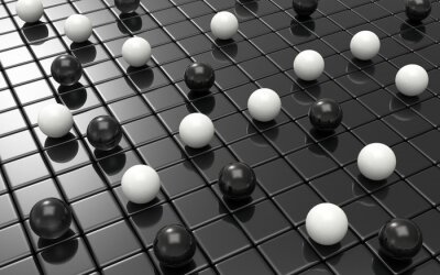 Fototapete Kugeln schwarz weiß auf dem Boden