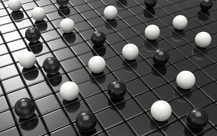 Fototapete Kugeln schwarz weiß auf dem Boden