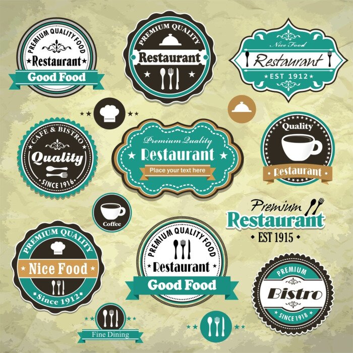 Fototapete Kulinarische Etiketten im Vintage-Stil