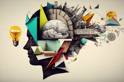 Fototapete Kunstcollage mit einem Kopf voller Ideen