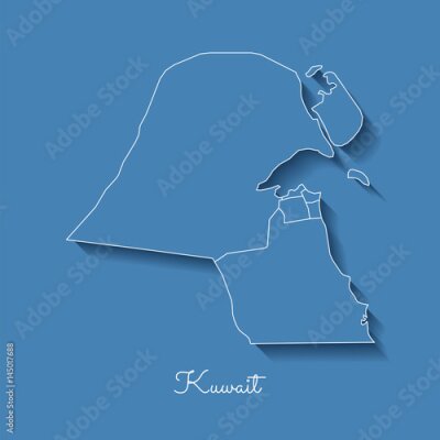 Fototapete Kuwait Region Karte: blau mit weißen Umriss und Schatten auf blauem Hintergrund. Detaillierte Karte der Kuwait-Regionen. Vektor-Illustration.