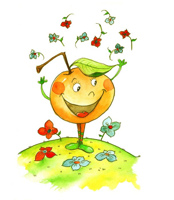 Fototapete Lächelnder Apfel inmitten von Blumen