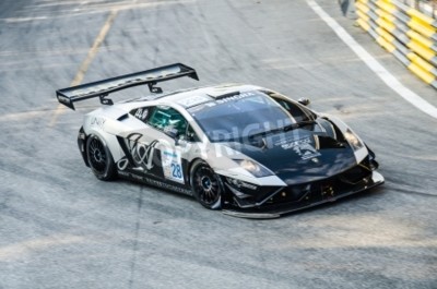 Fototapete Lamborghini schwarz auf der Rennstrecke
