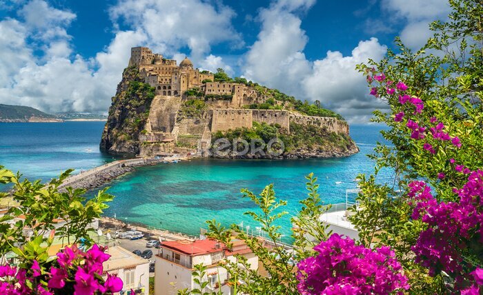 Fototapete Landscape with Aragonese Castle,  Ischia island, Italy