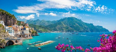 Fototapete Landscape with Atrani town at famous amalfi coast, Italy