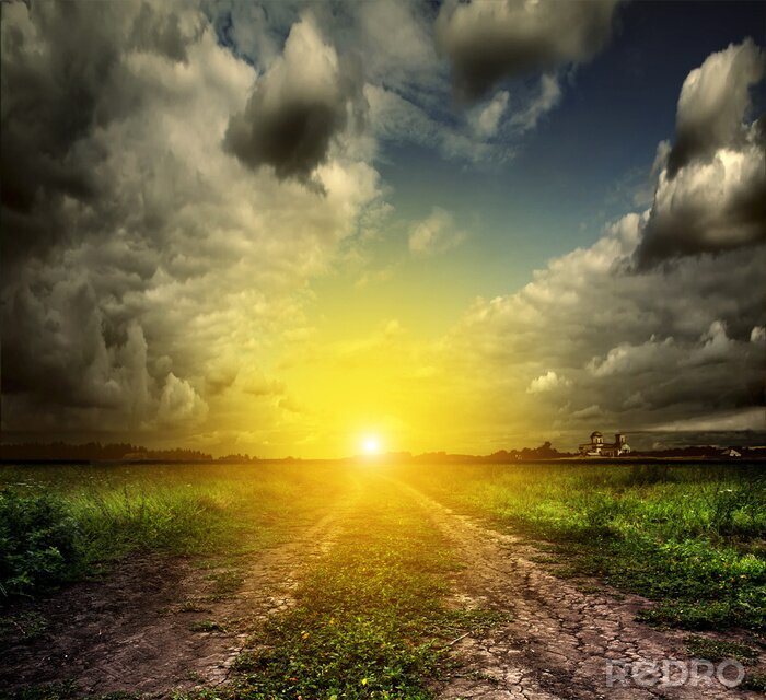 Fototapete Landschaft bei Sonnenuntergang