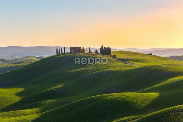 Fototapete Landschaft der Toskana mit grünen Hügeln