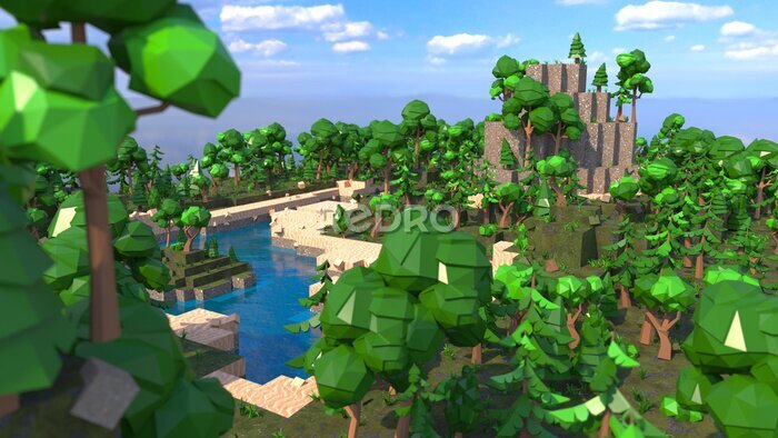 Fototapete Landschaft im Minecraft-Stil