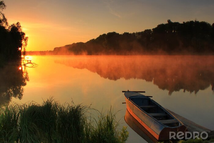 Fototapete Landschaft mit Boot am See