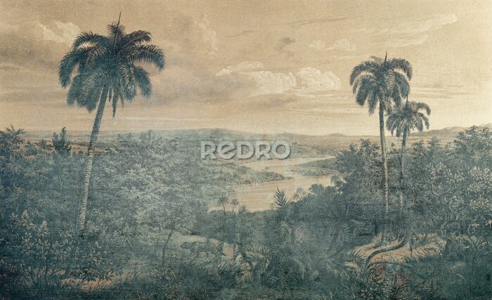 Fototapete Landschaft mit Palmen im Vintage-Stil